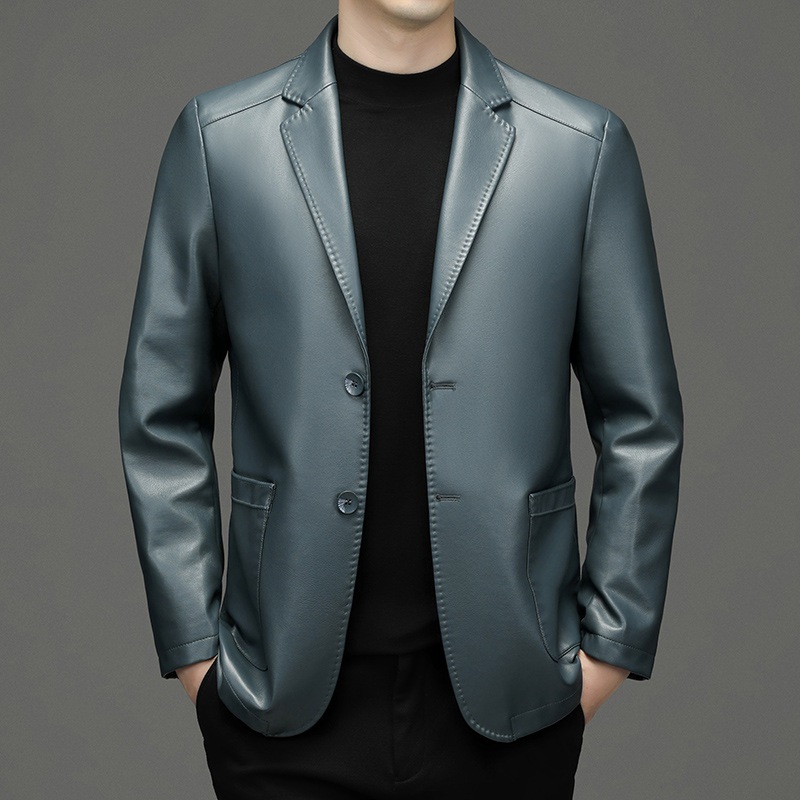Men'S Fashion Leather Jacket - เสื้อเบลเซอร์หนังแท้บุรุษทรงสลิมฟิต แจ็คเก็ตสูทคุณภาพดีสำหรับผู้ชาย สไตล์ลำลองธุรกิจ หนังแกะแท้ ไซส์ 4XL