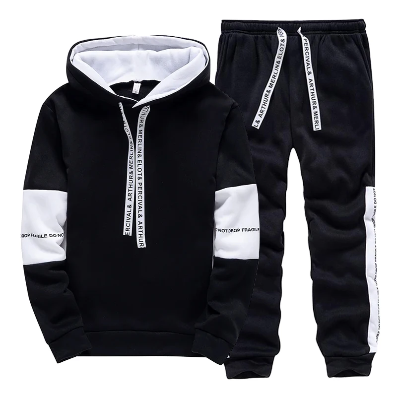 Men'S Fashion Clothing - ชุดวอร์มผู้ชายสีขาวดำ แฟชั่นลำลอง เสื้อฮู้ดสำหรับกิจกรรมกลางแจ้ง เสื้อผ้ากีฬา วิ่งจ๊อกกิ้ง ฤดูใบไม้ร่วง
