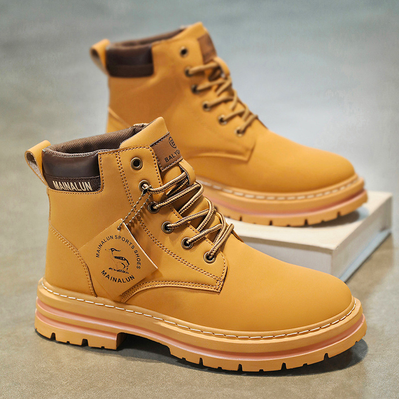 Men'S Fashion For 30 Year Olds - รองเท้าบูทหุ้มข้อผู้ชายแบบคลาสสิก คุณภาพสูง หนังสีเหลือง รองเท้าผ้าใบแฟชั่นสำหรับกิจกรรมกลางแจ้ง รองเท้าผู้ชายแบบผูกเชือก กันลื่น