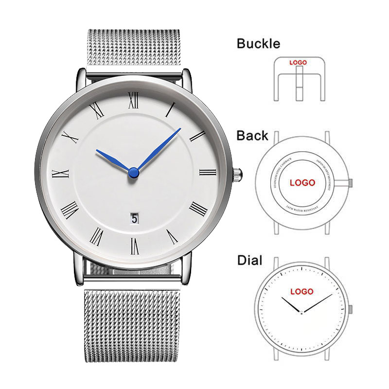 Men'S Fashion Logo - สายนาฬิกาข้อมือสแตนเลสสตีล B-8210N แบบคลาสสิกเรียบง่ายสำหรับผู้ชาย รับสลักชื่อหรือโลโก้