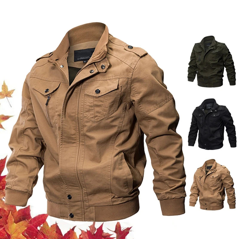 Bomber Jacket Men - รถจักรยานยนต์ขี่เสื้อแจ็คเก็ตผู้ชายฤดูใบไม้ผลิฤดูใบไม้ร่วงมอเตอร์ Casual Multi-Pocket เสื้อนักบินชาย Army Cargo