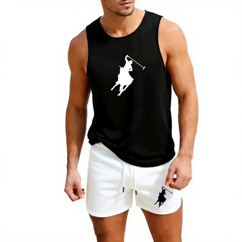 Men'S Fashion Clothing - ชุดเสื้อกั๊กและกางเกงขาสั้นฤดูร้อนสำหรับผู้ชายสไตล์ยุโรป ชุด 2 ชิ้น ชุดออกกำลังกายกลางแจ้ง ชุดกีฬาแฟชั่นลำลอง