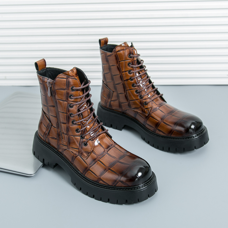 Men'S Fashion Brands - รองเท้าบูทเชลซีแฟชั่นฤดูร้อนสำหรับผู้ชาย สีดำ สีน้ำตาล สไตล์อเมริกัน แบบผูกเชือก รองเท้าทำงาน