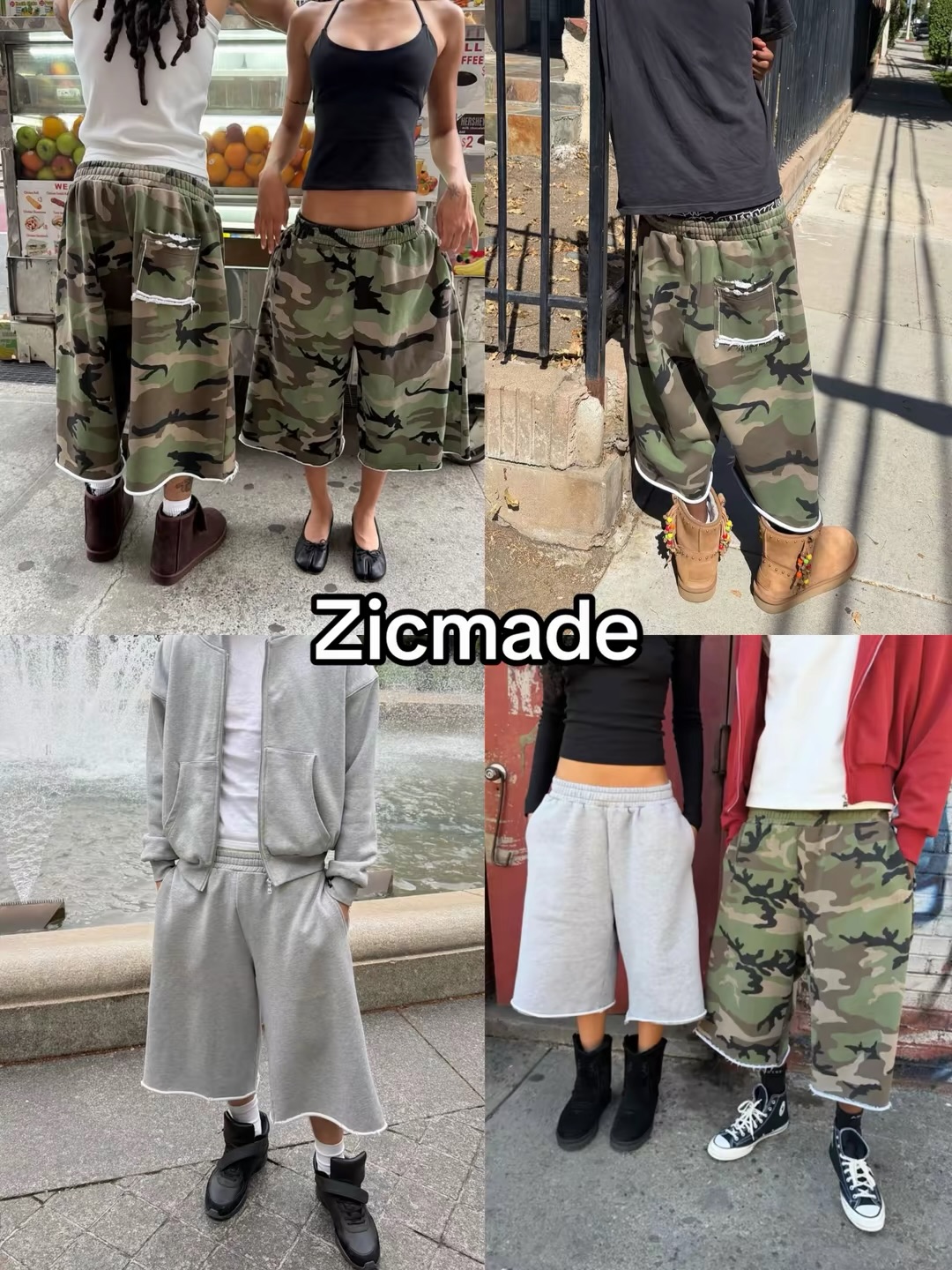 Mens Fashion Camo Pants - กางเกงขาสั้นฮาราจูกุ ฮิปฮอป ลายพราง สตรีทแวร์ Y2K แฟชั่นลำลอง