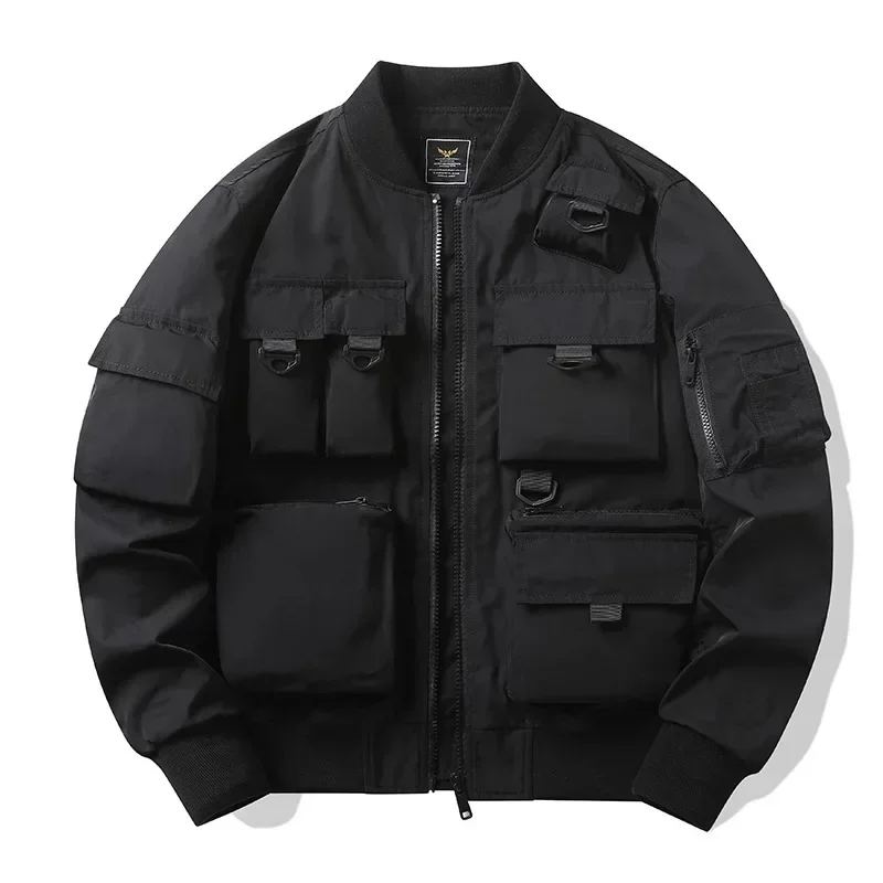 Bomber Jacket Men - เสื้อโค้ทเบสบอลบอมเบอร์กันลมสำหรับผู้ชายแจ็คเก็ตบอมเบอร์แจ็คเก็ตทหารแจ็คเก็ตนักบินหลายกระเป๋าเสื้อโค้ท M-5XL
