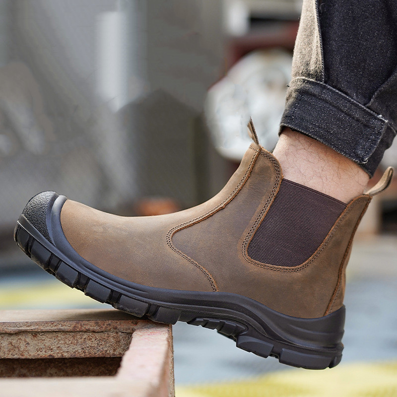Men'S Fashion For 30 Year Olds - ผู้ชายขนาดใหญ่แฟชั่น Steel Toe ครอบคลุมรองเท้าทํางานหนังวัวความปลอดภัยรองเท้าสีดําสีน้ําตาล WORKER เชลซี
