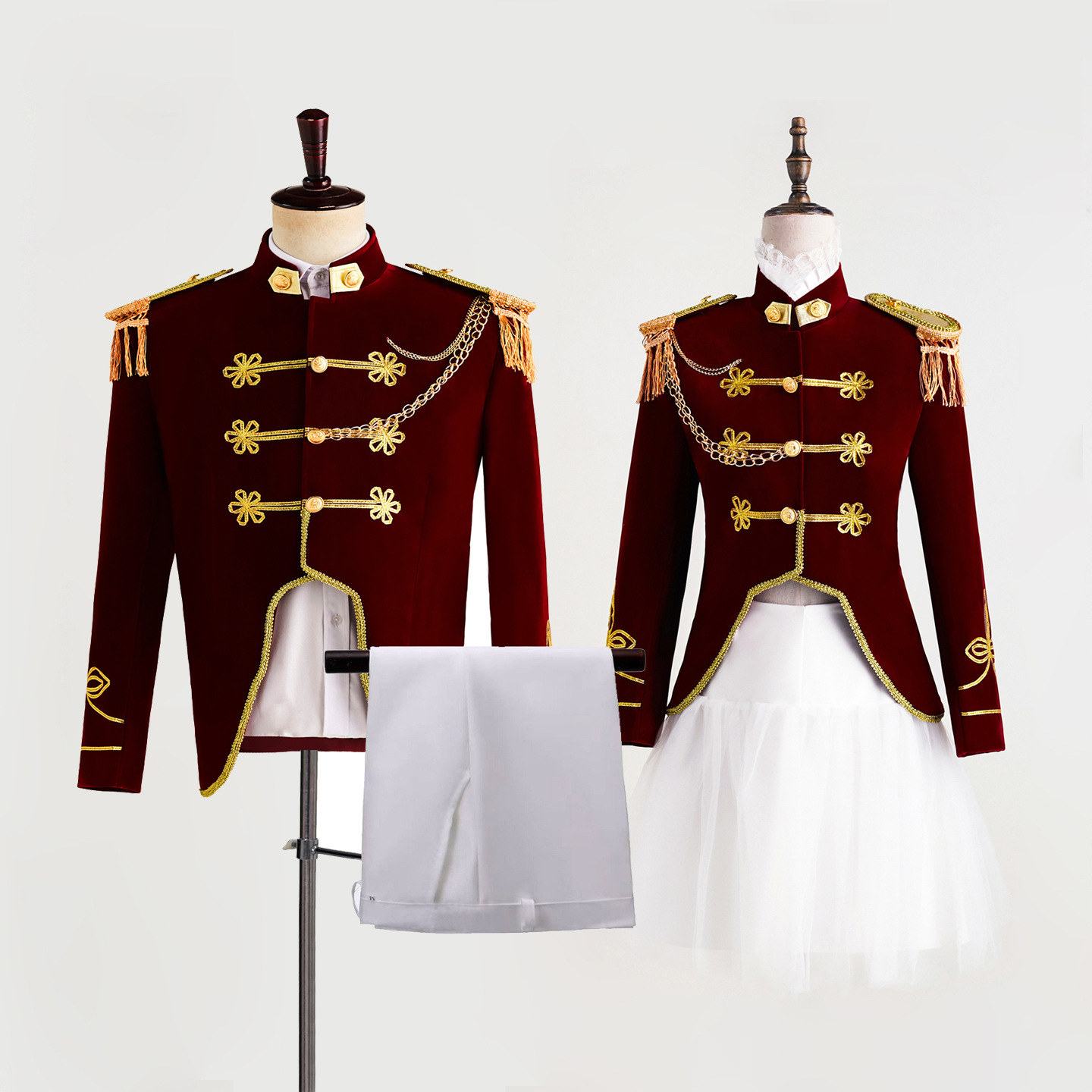 Jacket Mens Fashion - ชุดสูทสีกรมท่าสำหรับผู้ชายและผู้หญิง ชุดถ่ายภาพพอร์ตเทรตบนเวที ชุดแสดงวงออร์เคสตราสีกรมท่า ชุดแสดงคู่รัก 2 ชิ้น