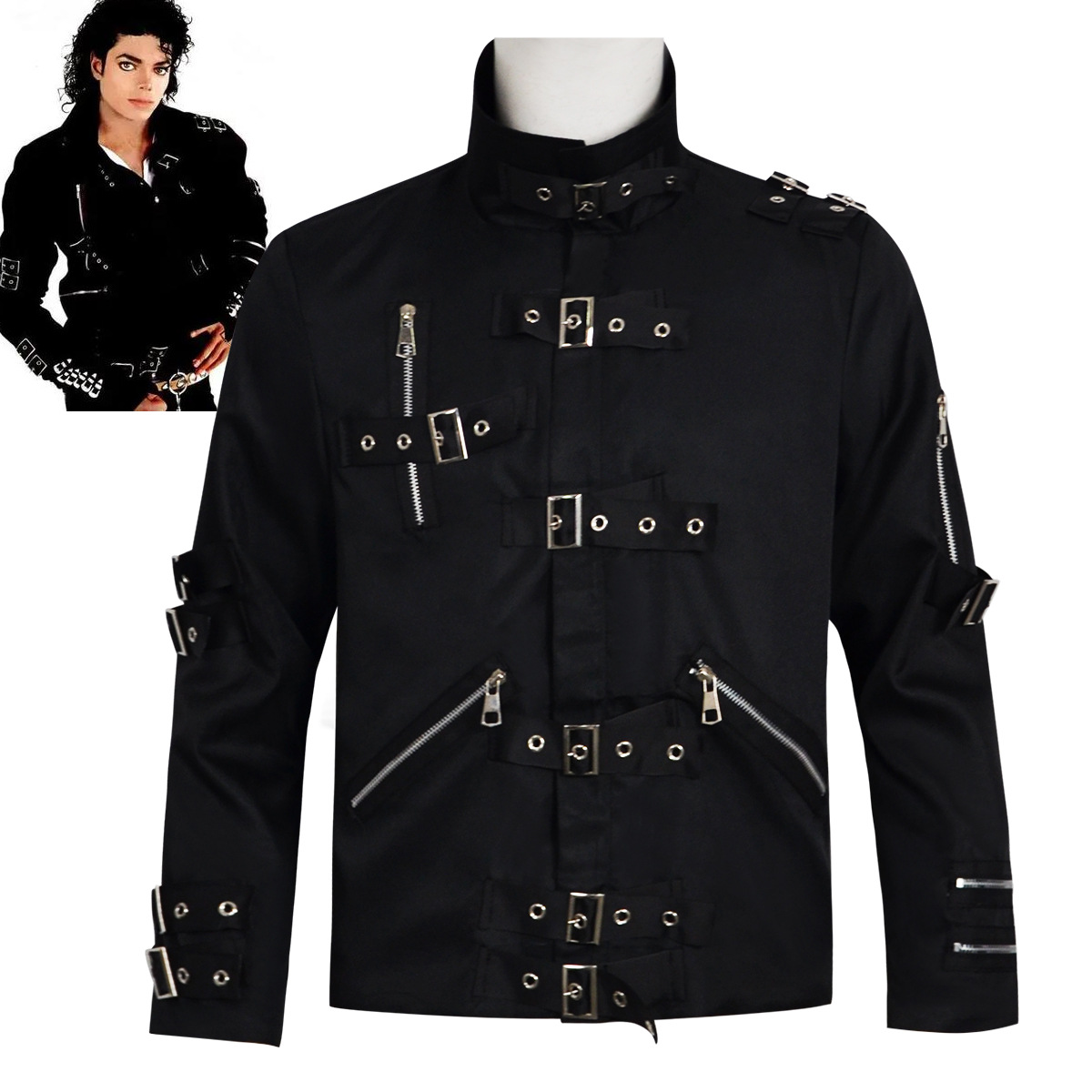Men'S Fashion Leather Jacket - แจ็คเก็ตหนังพังก์เฮฟวีเมทัล V8 รุ่นที่เป็นที่รำลึกถึงไมเคิล แจ็คสัน สำหรับนักเลียนแบบ แจ็คเก็ตคอสเพลย์ผู้ชายสำหรับฮาโลวีน