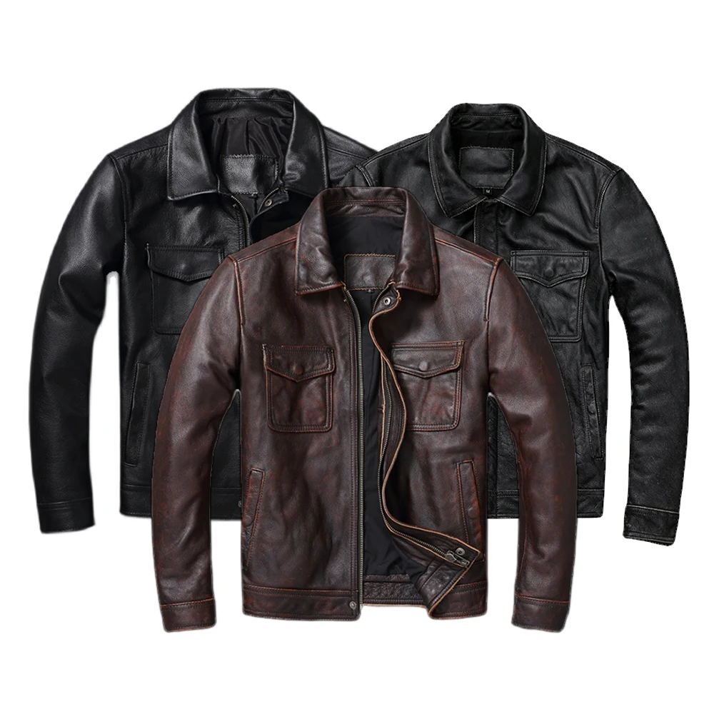 Men'S Fashion Leather Jacket - แจ็กเก็ตหนังแท้สีน้ำตาลแดงวินเทจสำหรับผู้ชายเสื้อโค้ทหนังวัวแจ็คเก็ตหนังธรรมชาติสำหรับผู้ชายเสื้อแจ็คเก็ตหนังสำหรับฤดูใบไม้ร่วง