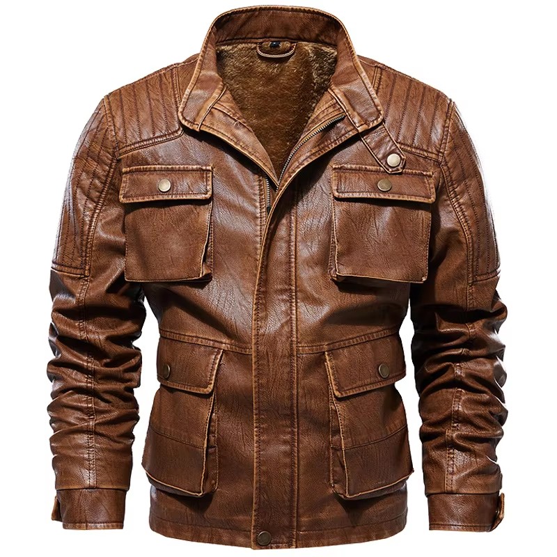 Bomber Jacket Men - ฤดูหนาว Vintage ขนแกะหนังแจ็คเก็ตผู้ชายธุรกิจนักบิน Bomber ทหารยุทธวิธีหนังแจ็คเก็ตหนา Coat