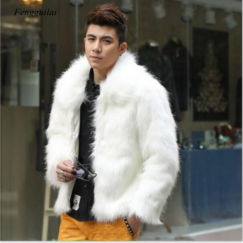 Men'S Fashion Leather Jacket - Homme Faux หนังสีขาวชายเสื้อแฟชั่น Fur Fox Fur