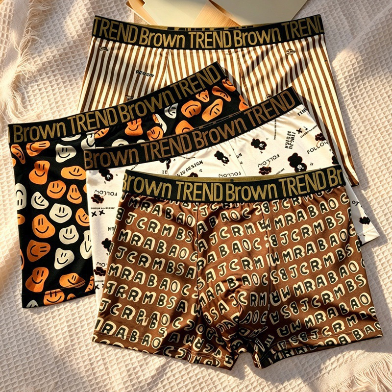 Men'S Fashion Lk - 4 ชิ้น! ชุดชั้นในชาย! กางเกงบ็อกเซอร์ลายการ์ตูนพิมพ์ลาย ใส่สบาย ระบายอากาศได้ดี