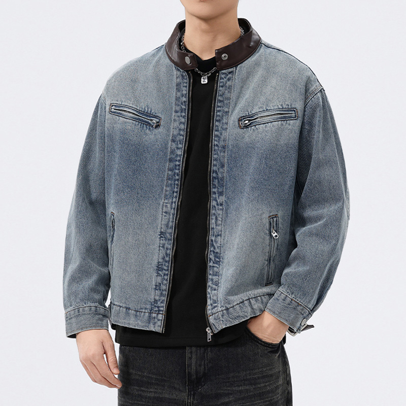 เสื้อแจ็คเก็ตยีนส์คอปกหนังผู้ช - Men'S Fashion Leather Jacket บทวิจารณ์และราคา