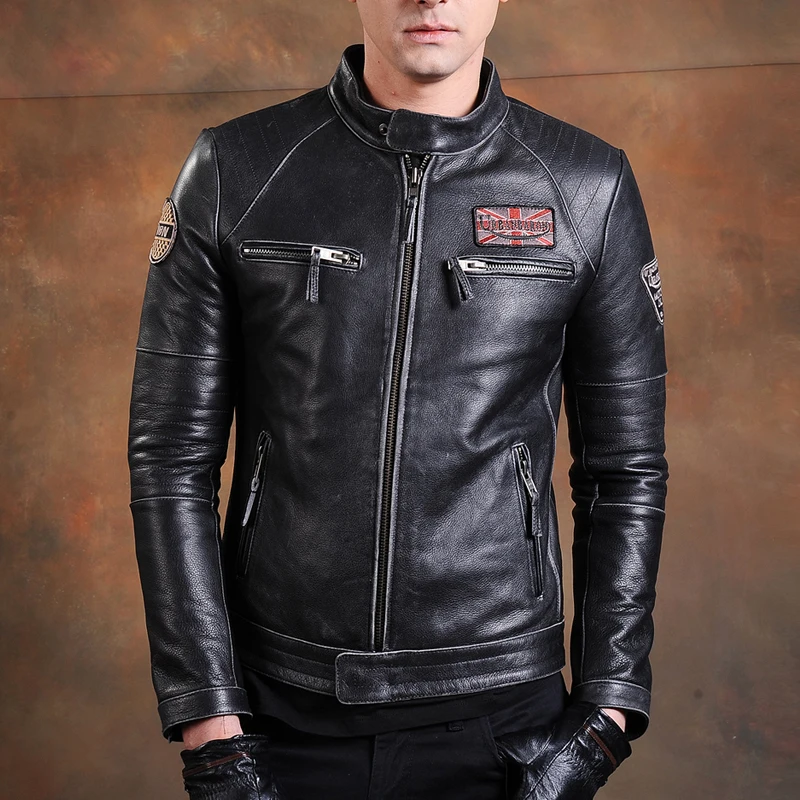 เสื้อแจ็คเก็ตหนังแท้แฟชั่นเสื้ - Men'S Fashion Leather Jacket บทวิจารณ์และราคา