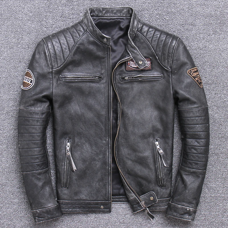 เสื้อแจ็คเก็ตหนังแท้แฟชั่นเสื้ - Men'S Fashion Leather Jacket บทวิจารณ์และราคา