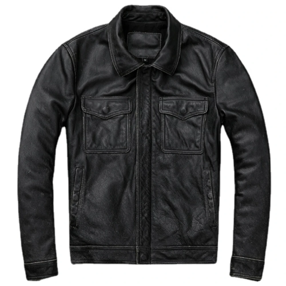 แจ็กเก็ตหนังแท้สีน้ำตาลแดงวินเ - Men'S Fashion Leather Jacket บทวิจารณ์และราคา