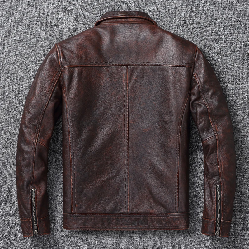 แจ็กเก็ตหนังแท้สีน้ำตาลแดงวินเ - Men'S Fashion Leather Jacket บทวิจารณ์และราคา