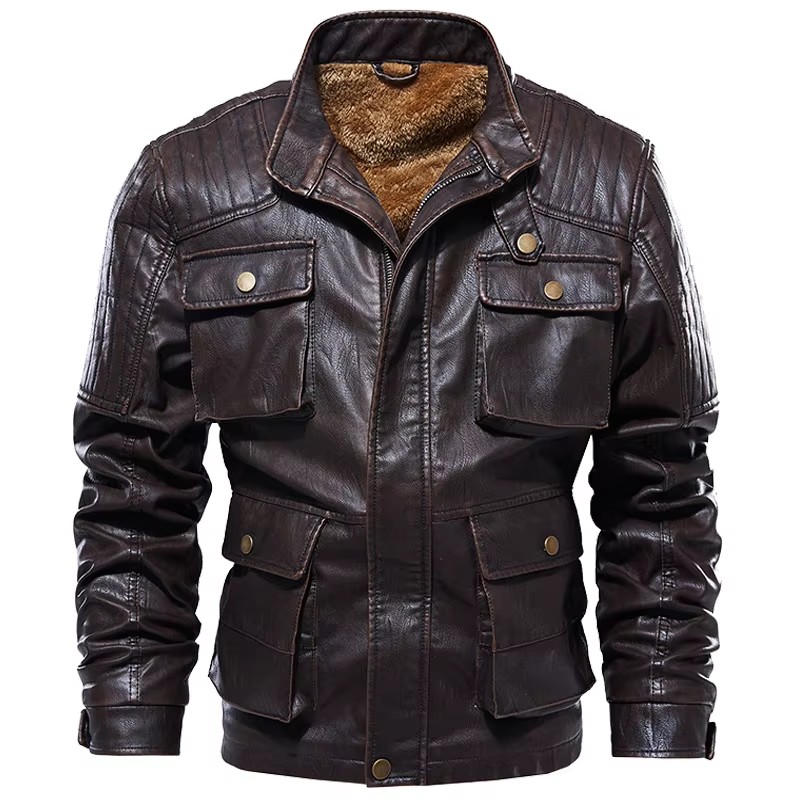 ฤดูหนาว Vintage ขนแกะหนังแจ็คเ - Bomber Jacket Men บทวิจารณ์และราคา