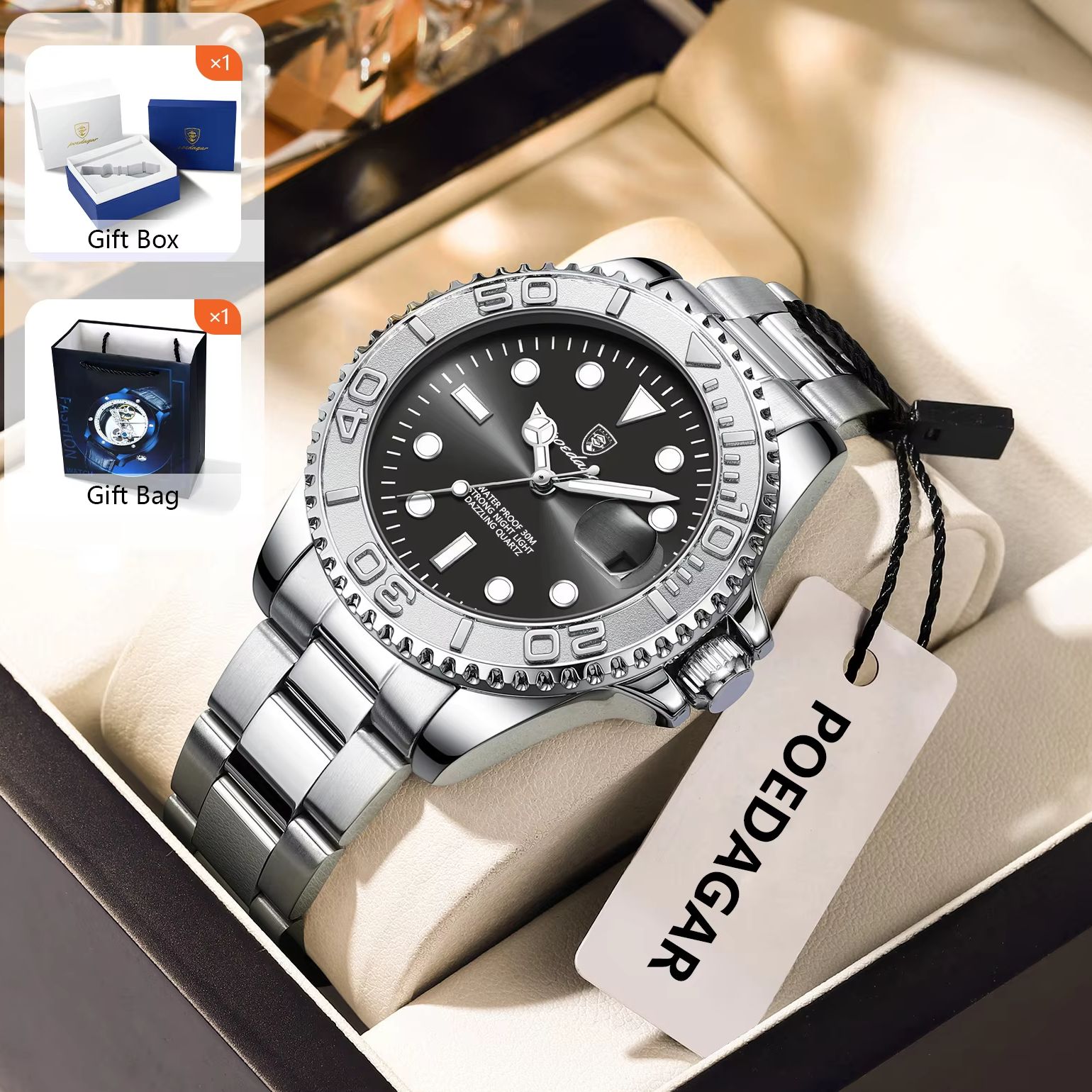 POEDAGAR แฟชั่นชายนาฬิกาส่องสว - Mens Fashion Watch บทวิจารณ์และราคา