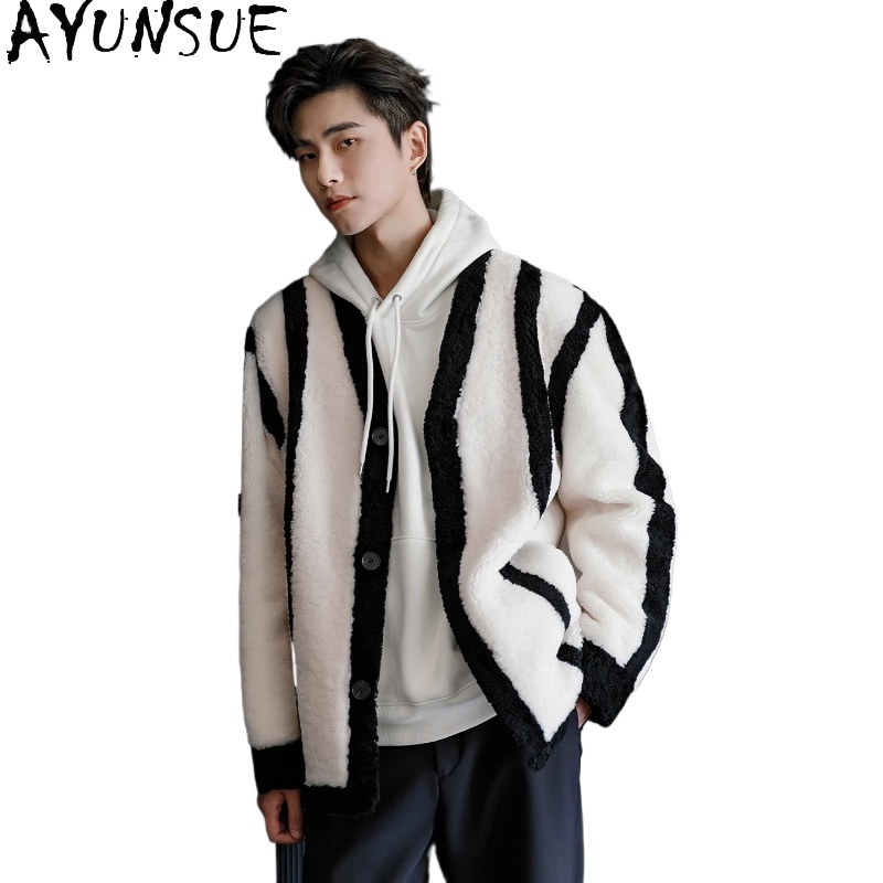 AYUNSUE ใหม่แฟชั่นขนสัตว์จริง  - Men'S Fashion Leather Jacket บทวิจารณ์และราคา